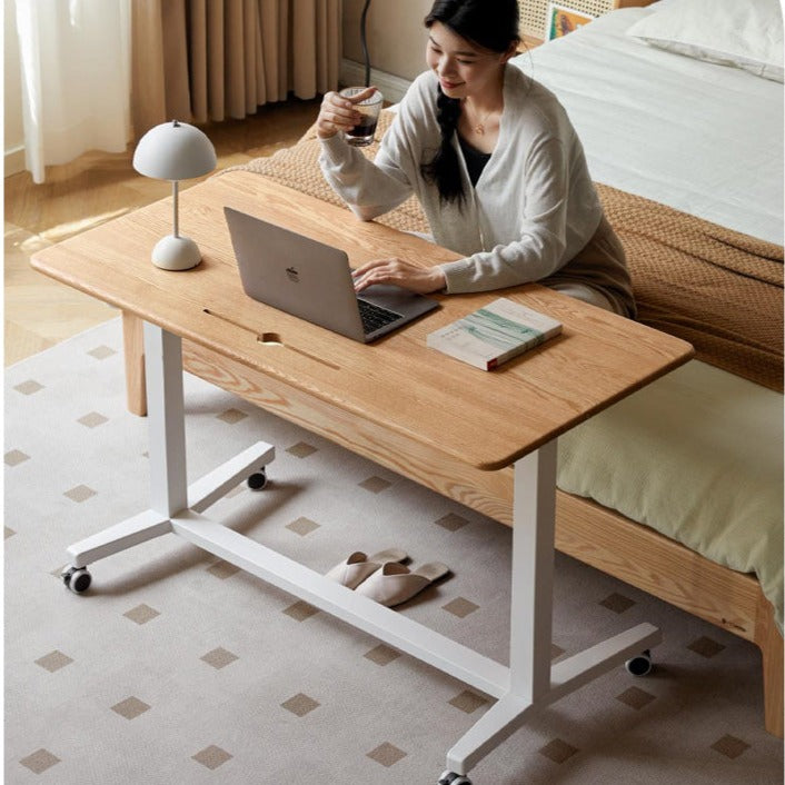 Oak, Rubberwood Solid Wood Standing Mobile Office Desk
