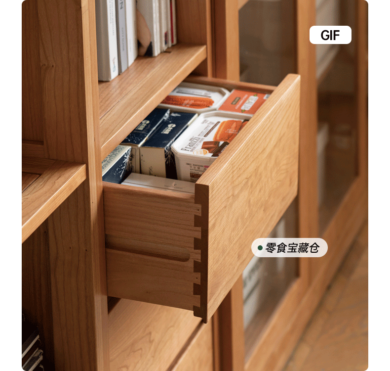 Cherry Solid Wood Floor-Standing Bookcase with Modern Shelving