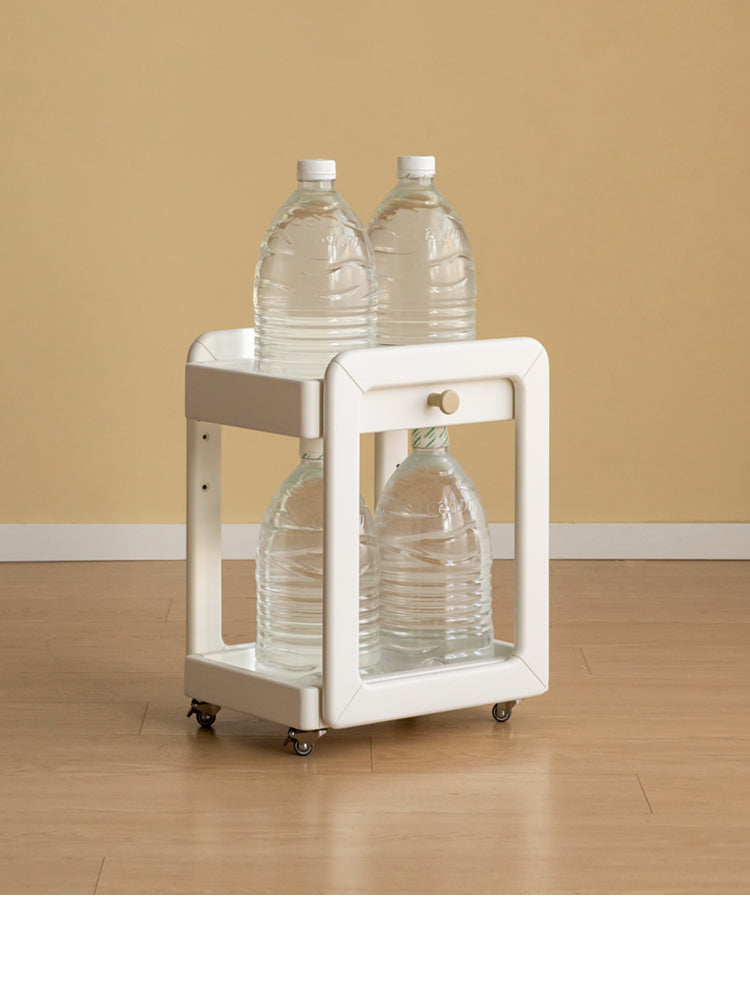 Rubber Solid Wood White Cream Style Under-Desk Movable Storage Rack.