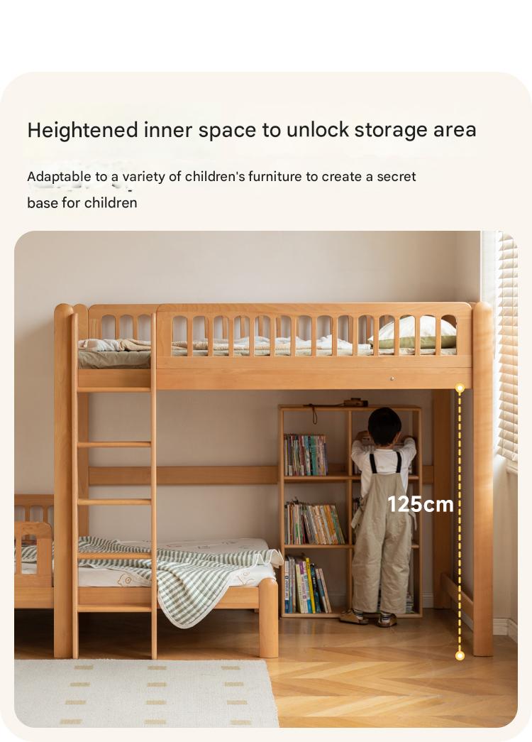 Beech solid wood children's bunk bed.
