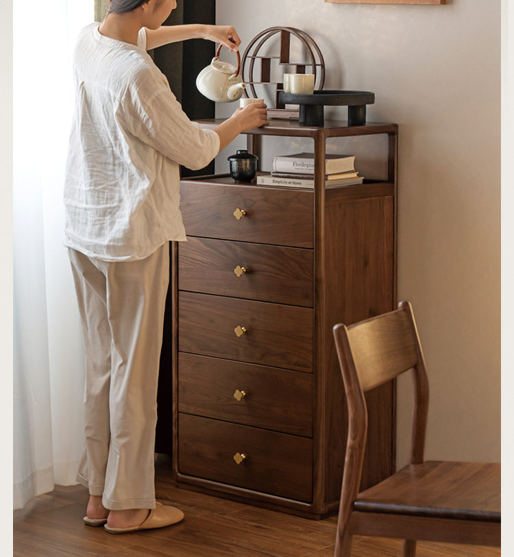 Black Walnut, Oak Solid Wood Storage Cabinet.