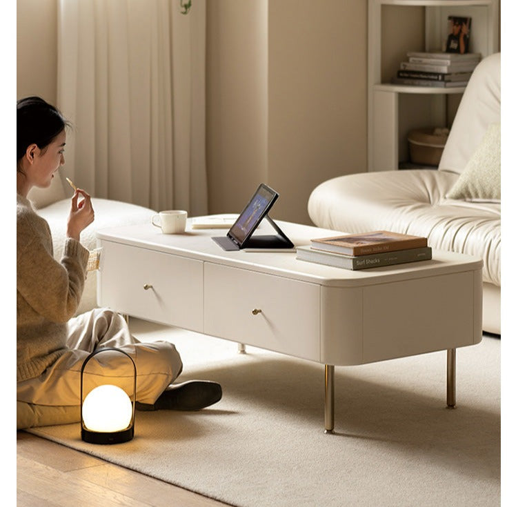 Poplar Solid Wood Modern White Storage Coffee Table