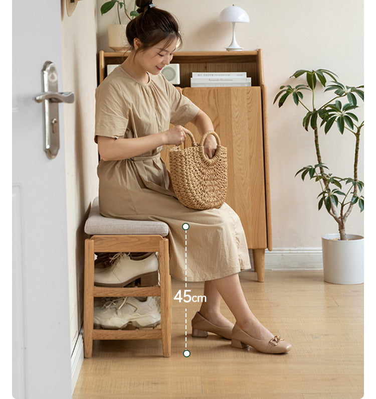 Oak Solid Wood, Solid Rubberwood Modern Shoe Changing Stool
