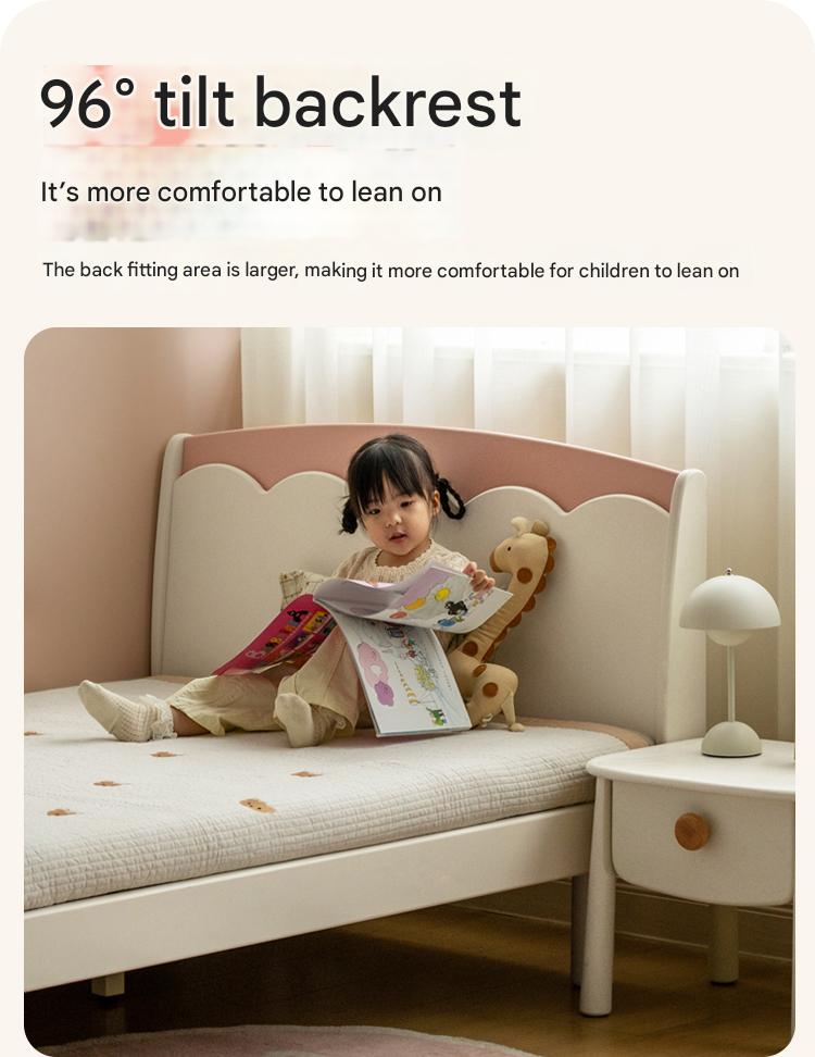 Rubber Solid Wood Cream Style Single Bed.