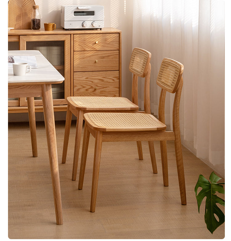 4 pcs set Oak Solid Wood Rattan - Dining Chair