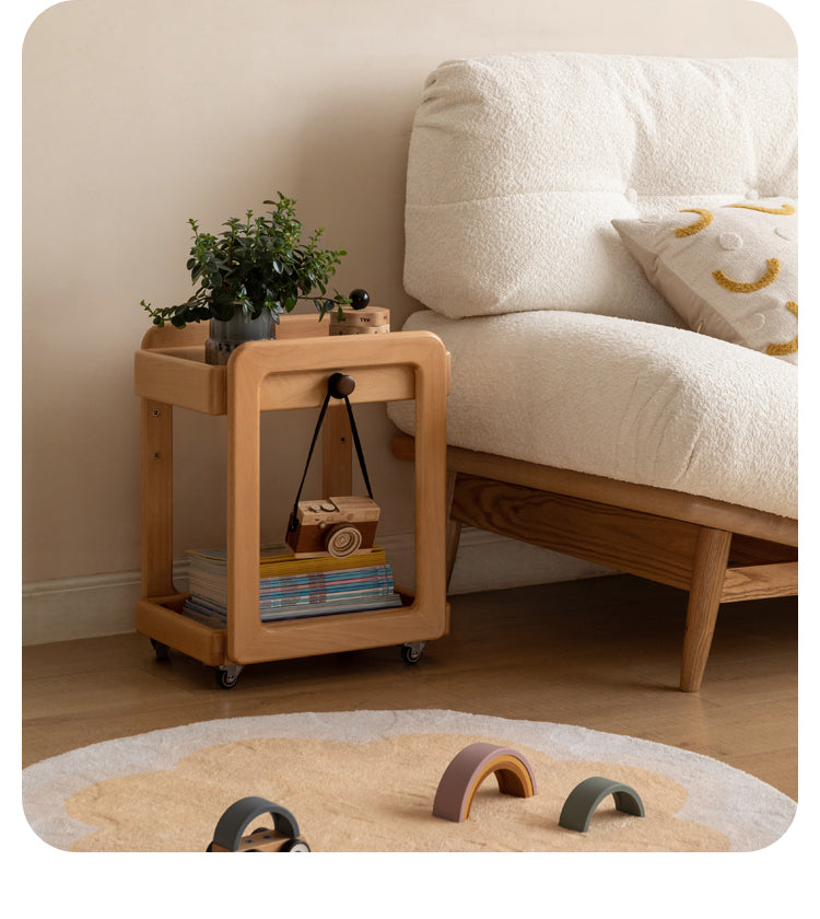Beech, Rubber Solid Wood Children's Under-the-Table Mobile Modern Storage Rack