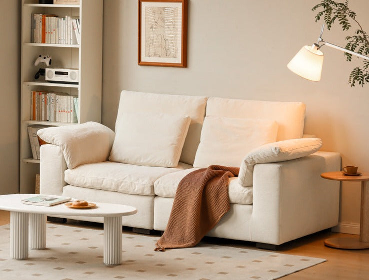 Fabric White Cream Style Down Sofa.