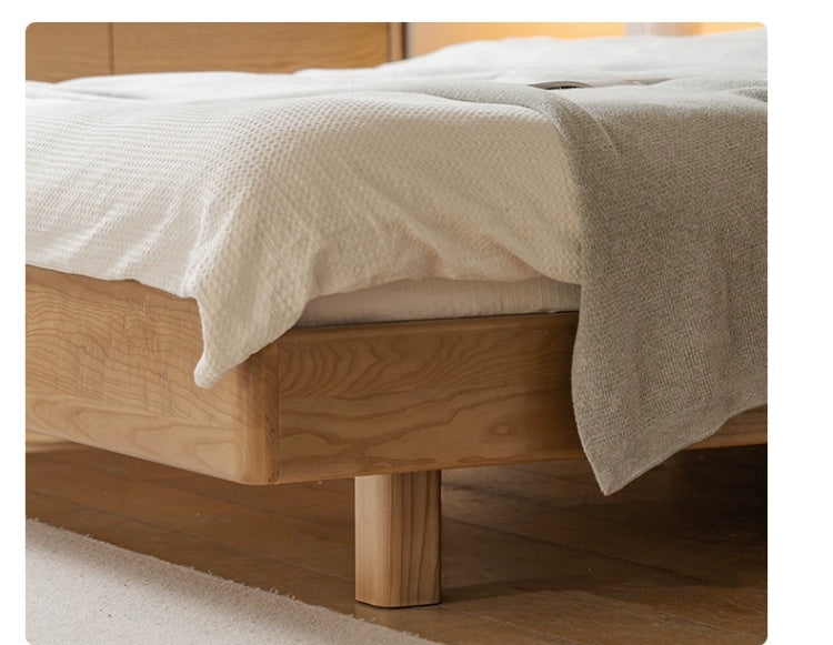 Ash Solid Wood Bed Simple High Headboard.