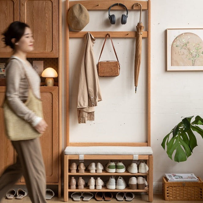 Oak, Beech Solid Wood Shoe Stool Hanger Entrance Partition