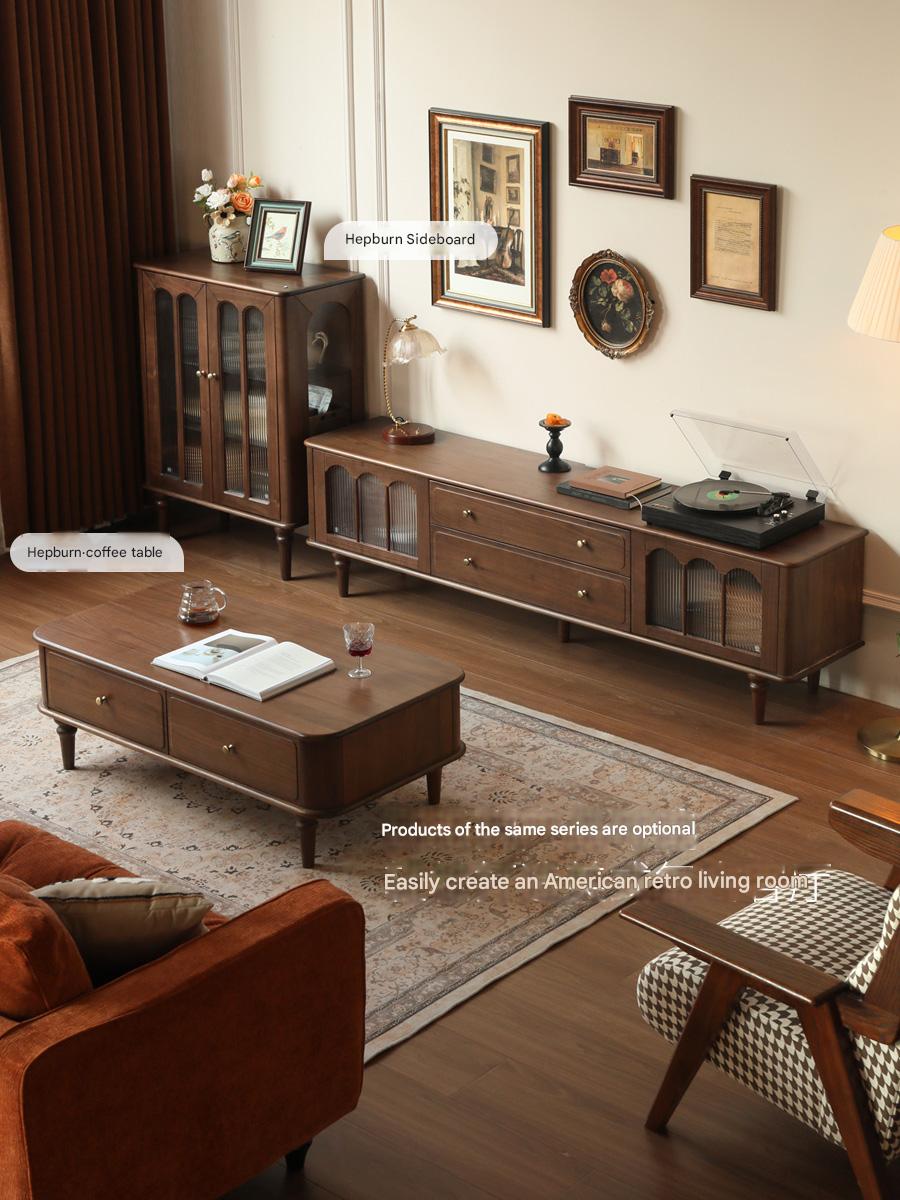 Black Walnut Solid Wood American Retro TV Cabinet.