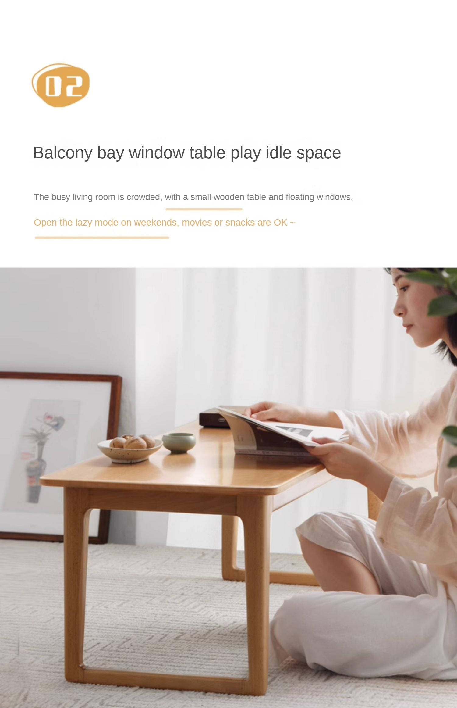 Beech Solid Wood Coffee Table, Bay Window Table