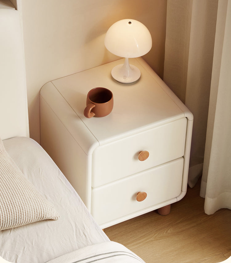 Poplar Solid Wood, Solid Rubberwood Nightstand Cream Style White Cabinet)