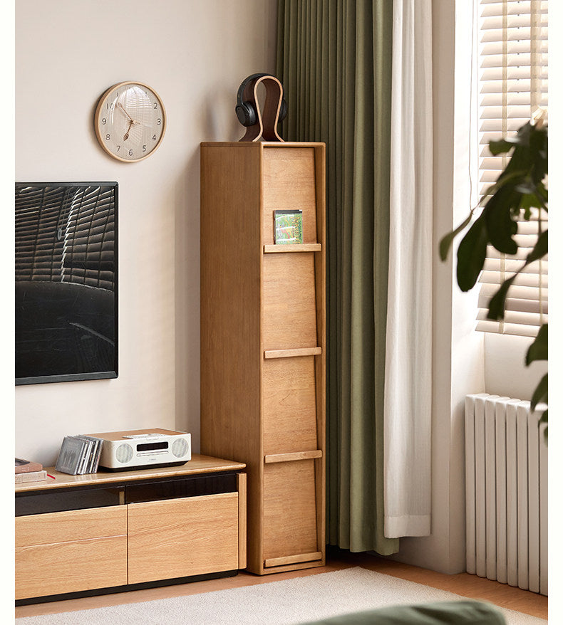 Solid RubberWood Minimalist Side Cabinet with Narrow Opening and Flip Doors