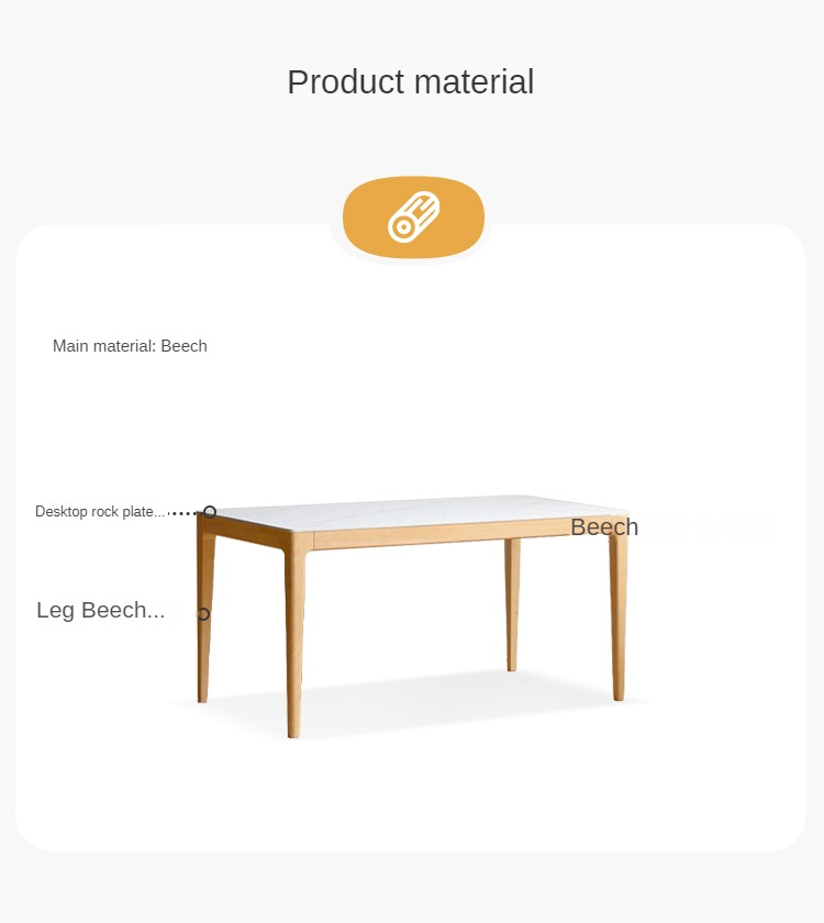 Beech Solid Wood Rectangular Slate Dining Table