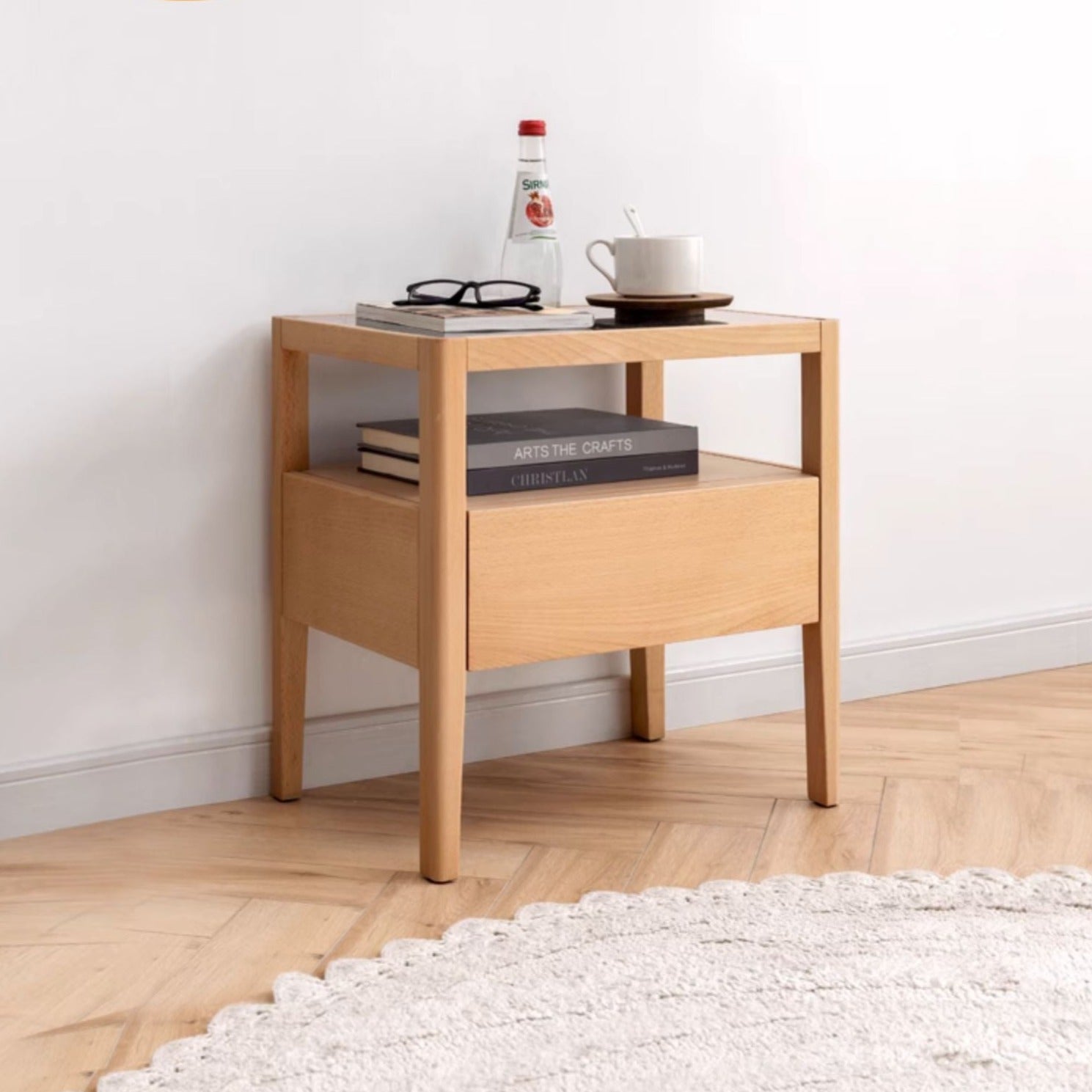 Beech Solid Wood Nightstand, Small Side Table