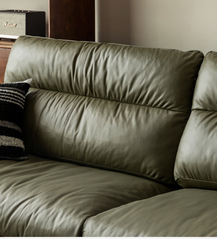Black Walnut Solid Wood Light Luxury Leather Sofa.