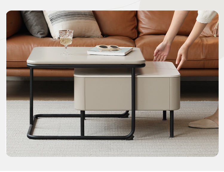 Poplar Solid Wood Modern Light Luxury Rock Board Coffee Table