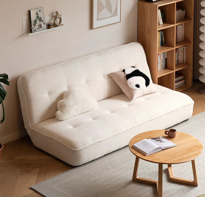 Fabric Sofa White Cream Style Sitting and Sleeping Sofa.