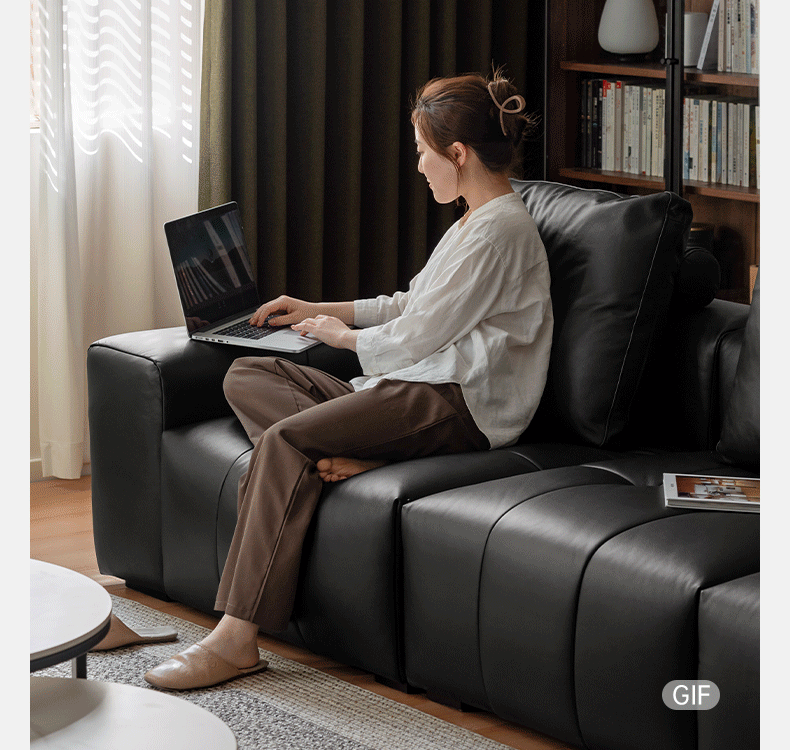 Genuine leather italian minimalist first-layer cowhide black pixel module sofa.
