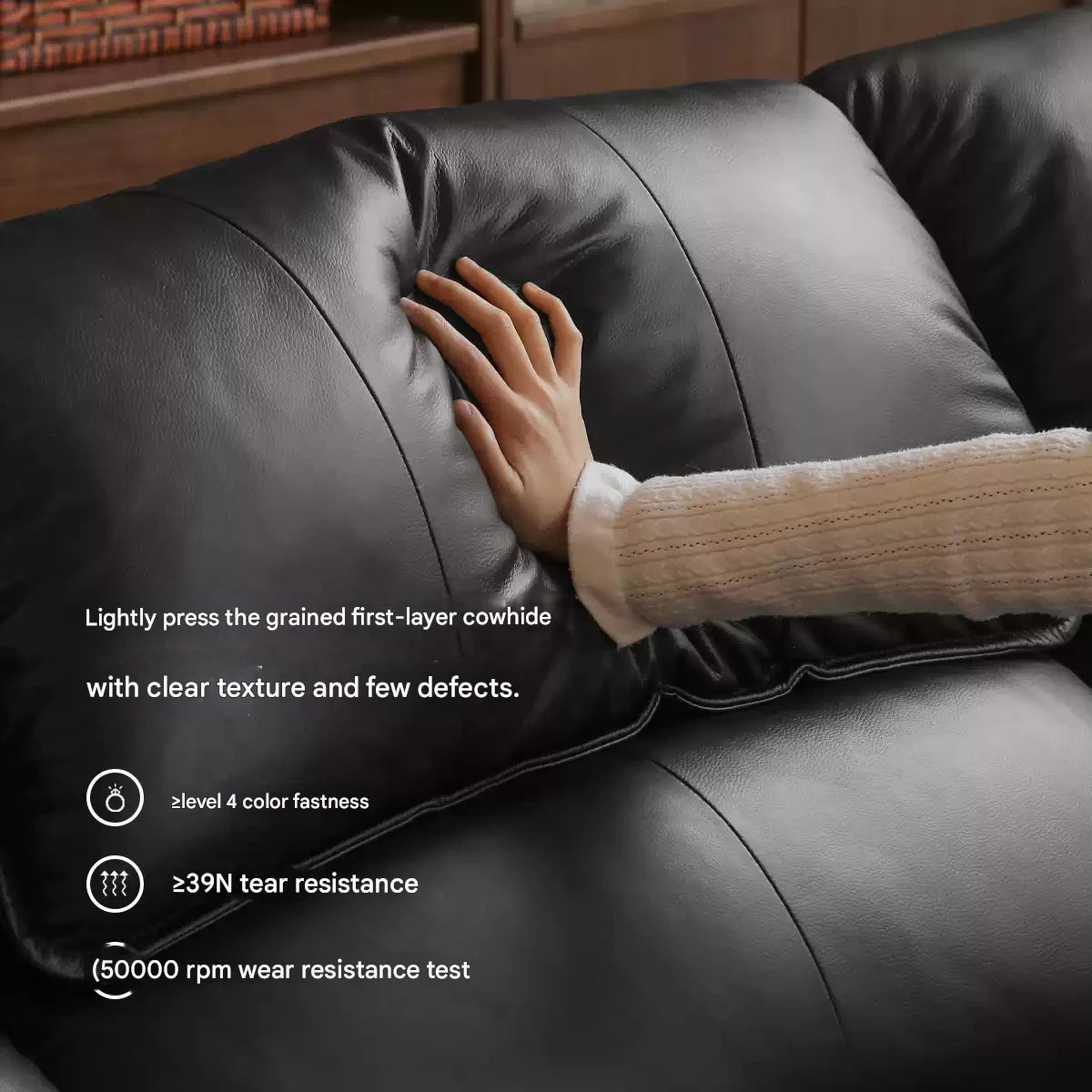 Leather Italian Light Luxury Black Straight Line Sofa