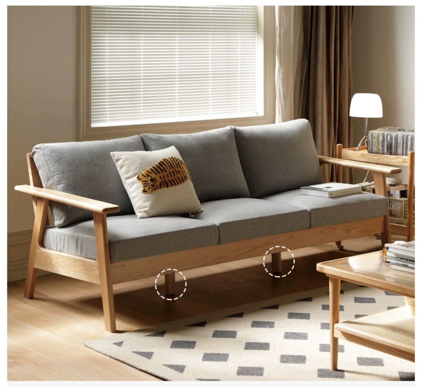 Oak Solid Wood Fabric Sofa 3 colors.