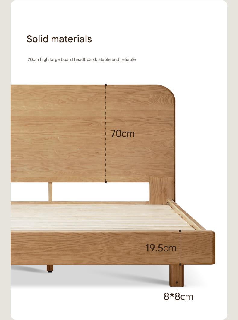 Ash Solid Wood Bed Simple High Headboard.