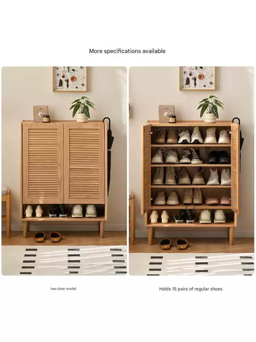 Oak Solid Wood, Solid Rubberwood Modern Shoe Cabinet