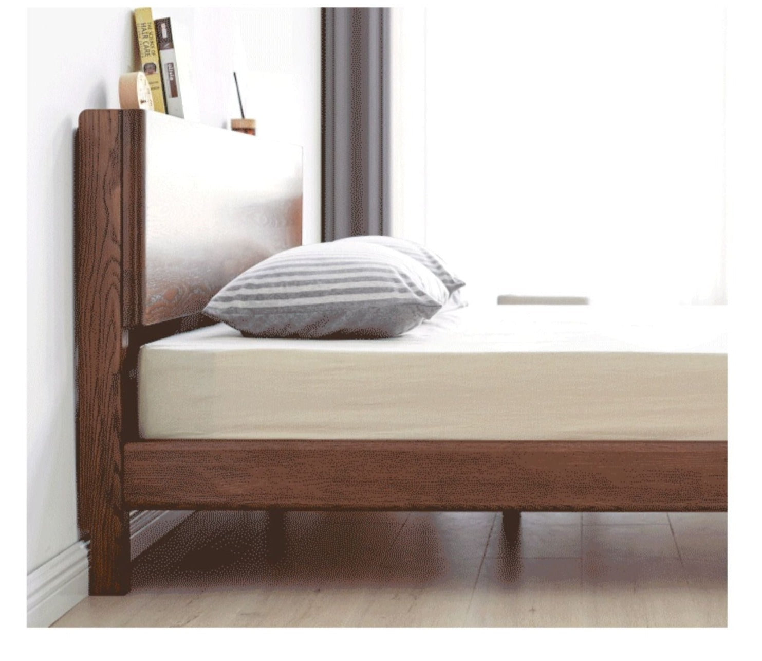 Modern oak solid wood Walnut color bed LED night lights"
