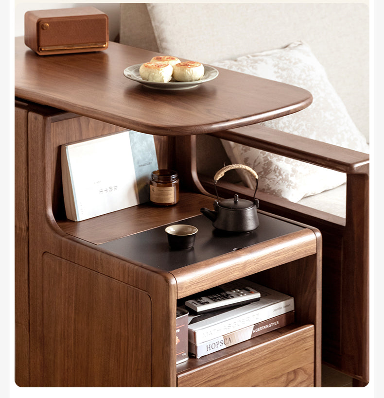 Black Walnut, Oak Solid Wood Movable Multifunctional Tea Cabinet Kettle Integrated