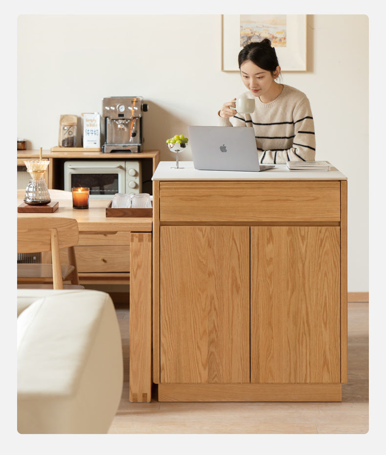 Oak Solid Wood Rock Plate Island Multi-Functional Dining Sideboard