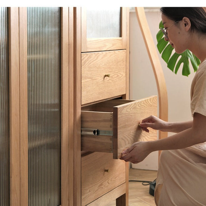 Oak, Solid Rubberwood Modern Minimalist Combination Bookcase