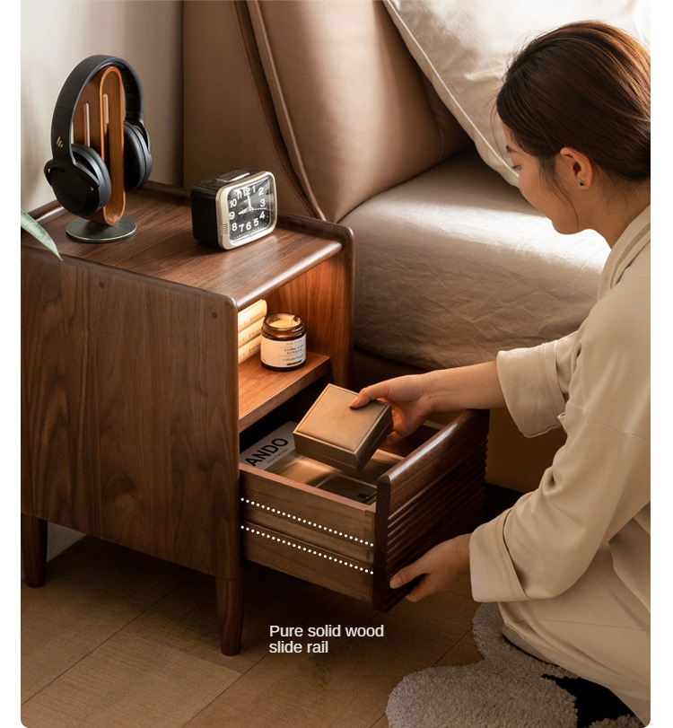 Black Walnut Solid Wood Nightstand Narrow Night Light: