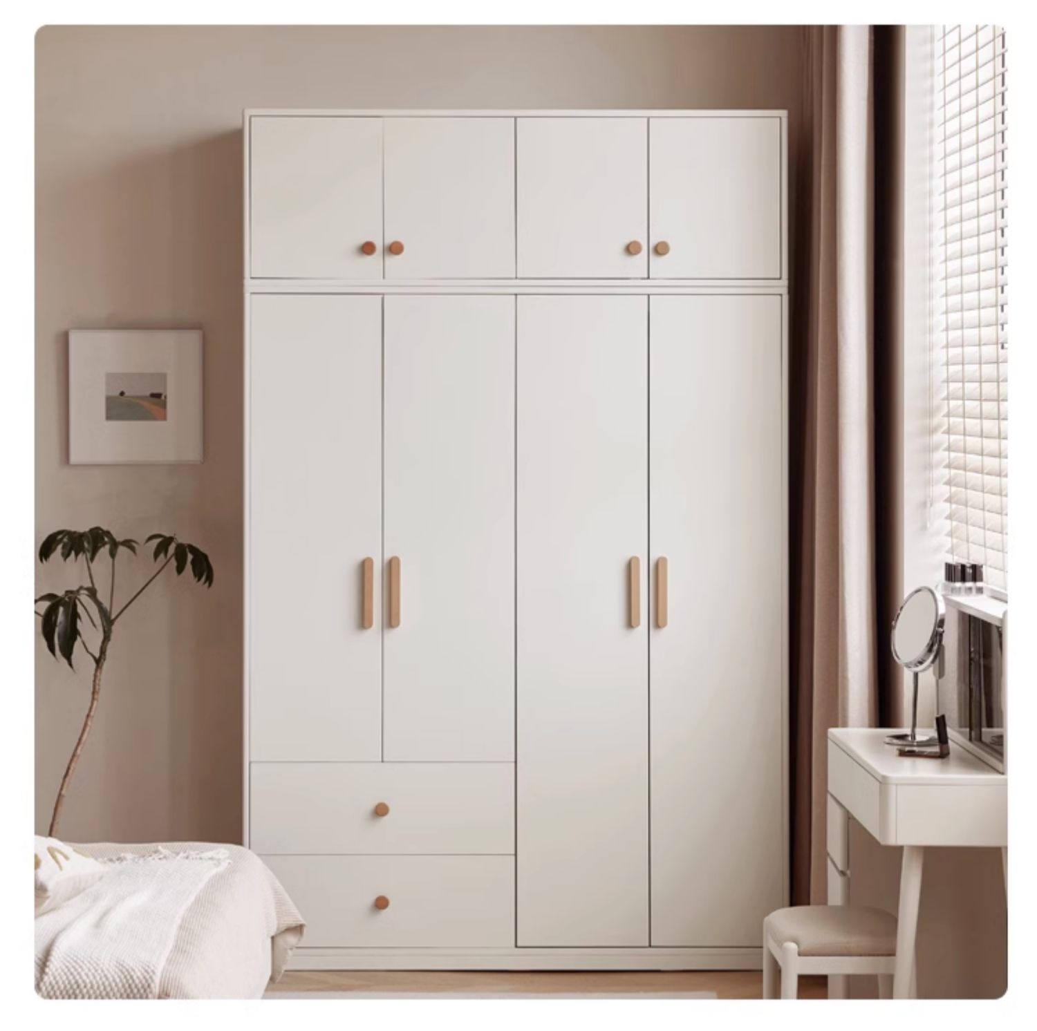 Pine Solid Wood Wardrobe Cream Style.