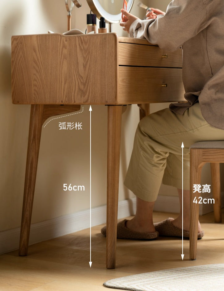Ash wood dressing table LED makeup mirror"