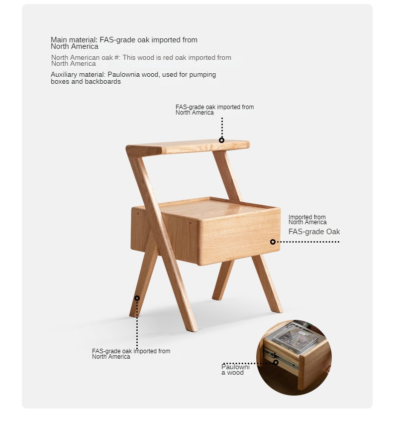 Oak Solid Wood Nightstand Rack Integrated Light.