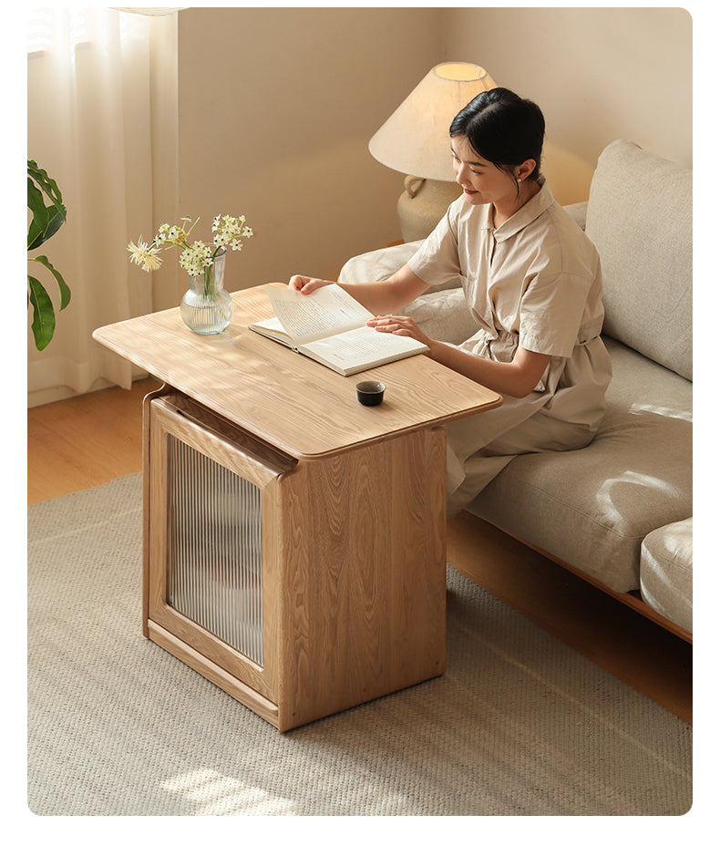 Ash Solid Wood Mobile Coffee Cabinet