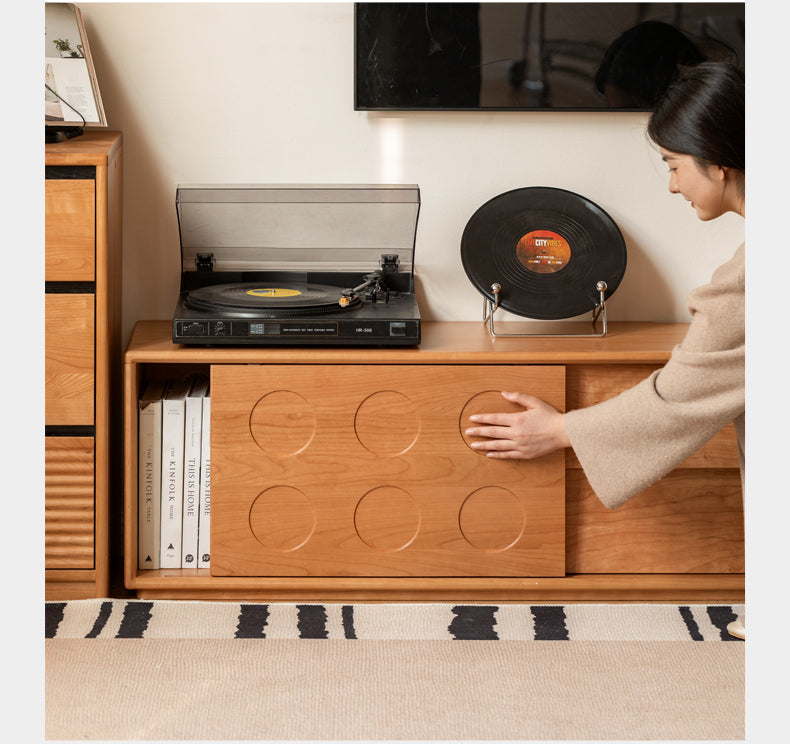 Cherry Solid Wood Retro Antique Style Floor TV Cabinet.