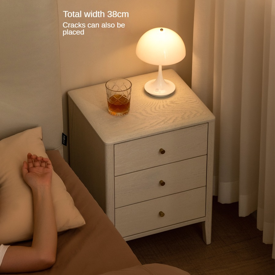 Oak Solid Wood, Solid RubberWood Nightstand Cream Style)