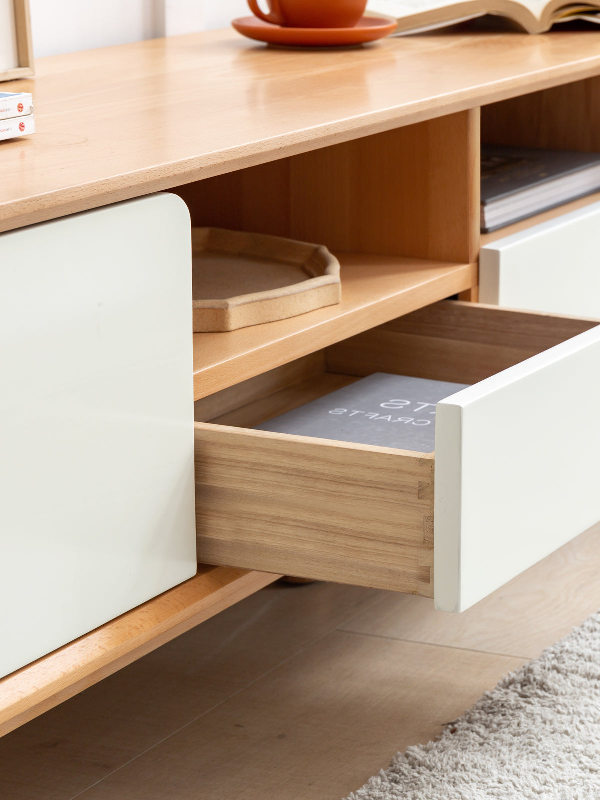 Oak Solid Wood TV Cabinet with Storage.