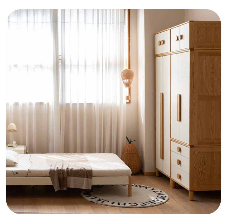 Oak Solid Wood Children's Wardrobe Combination Storage Cabinet