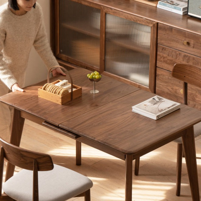 Black Walnut, Ash Solid Wood Telescopic Retractable Dining Table