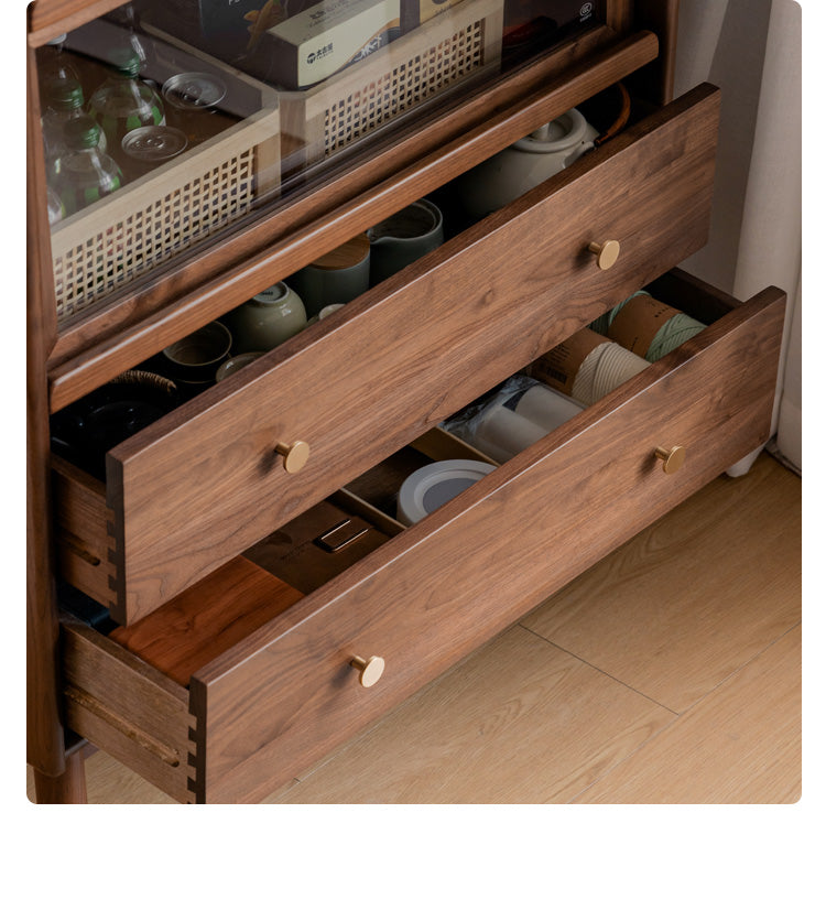 Black Walnut Solid Wood Side Cabinet Flip Door