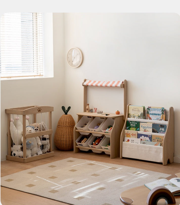 Poplar Solid Wood Kids Book, Toy Combination Storage Rack