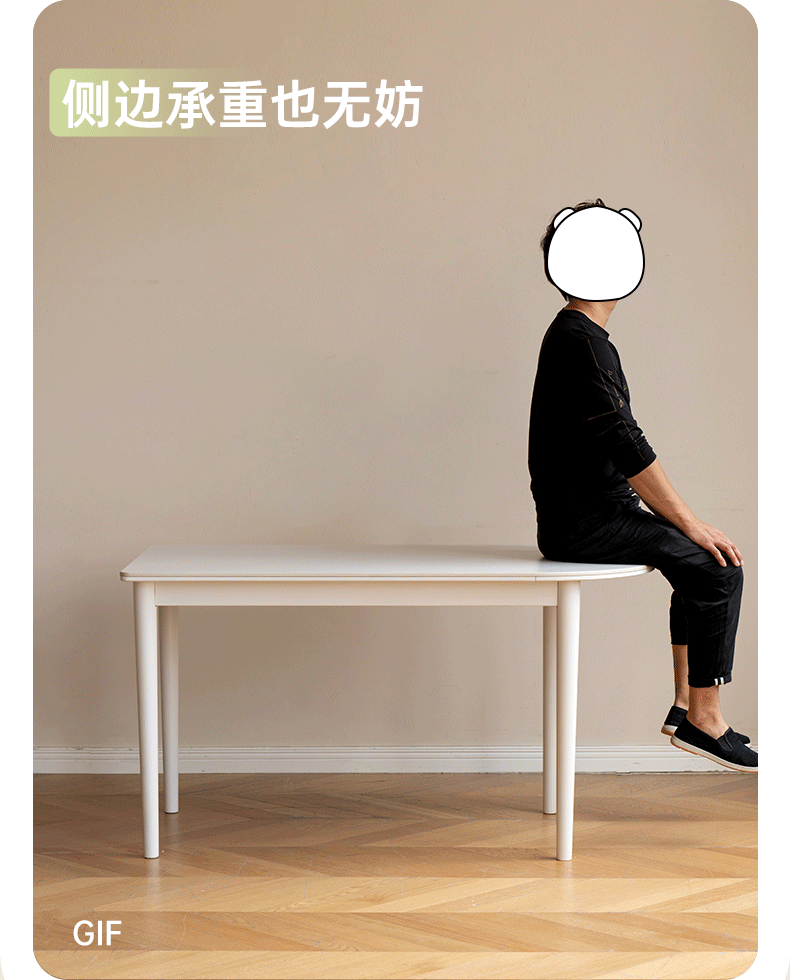 Rubberwood Solid Cream Style Semi-Circular Rock Plate Dining Table