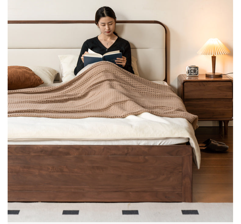 Black walnut solid wood storage box bed technology cloth soft back