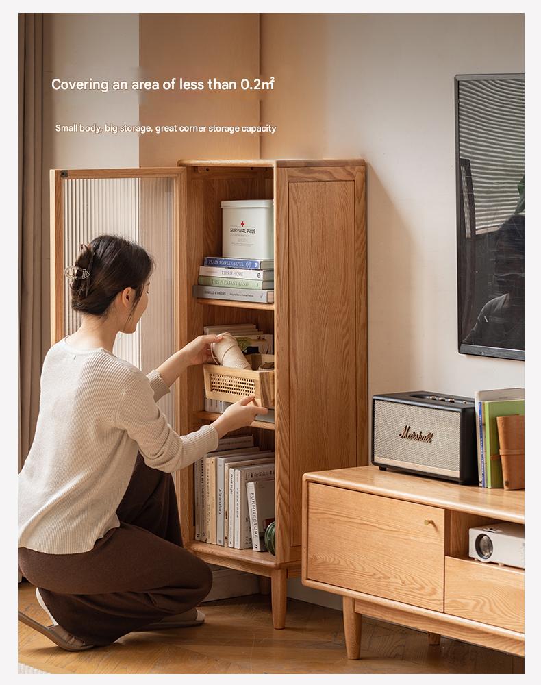 Oak, Beech Solid Wood Side Cabinet, Small Bookcase