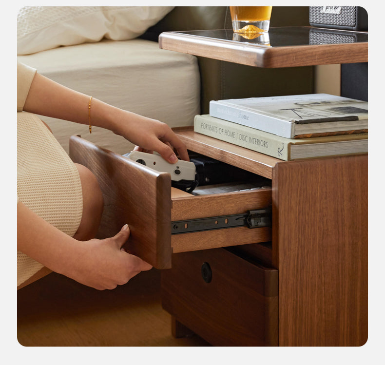 Cherry, Black Walnut, Sandalwood Solid Wood Wireless Charging with Lock Smart Nightstand.