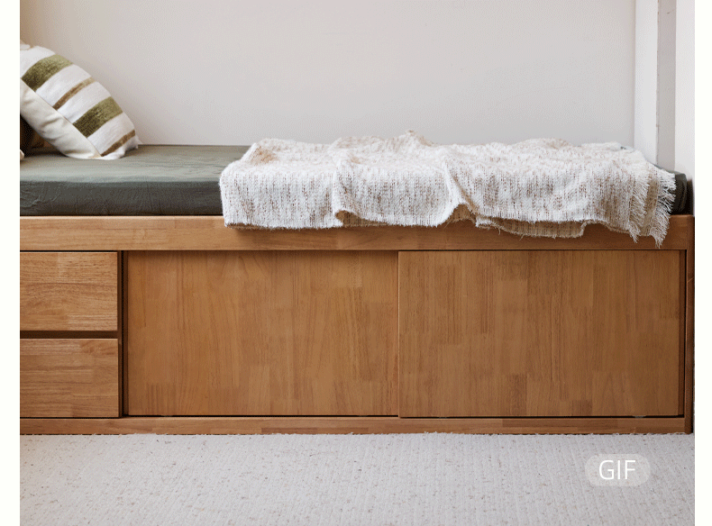 Rubberwood Solid Wood Low Platform Storage Bed with Side Drawers