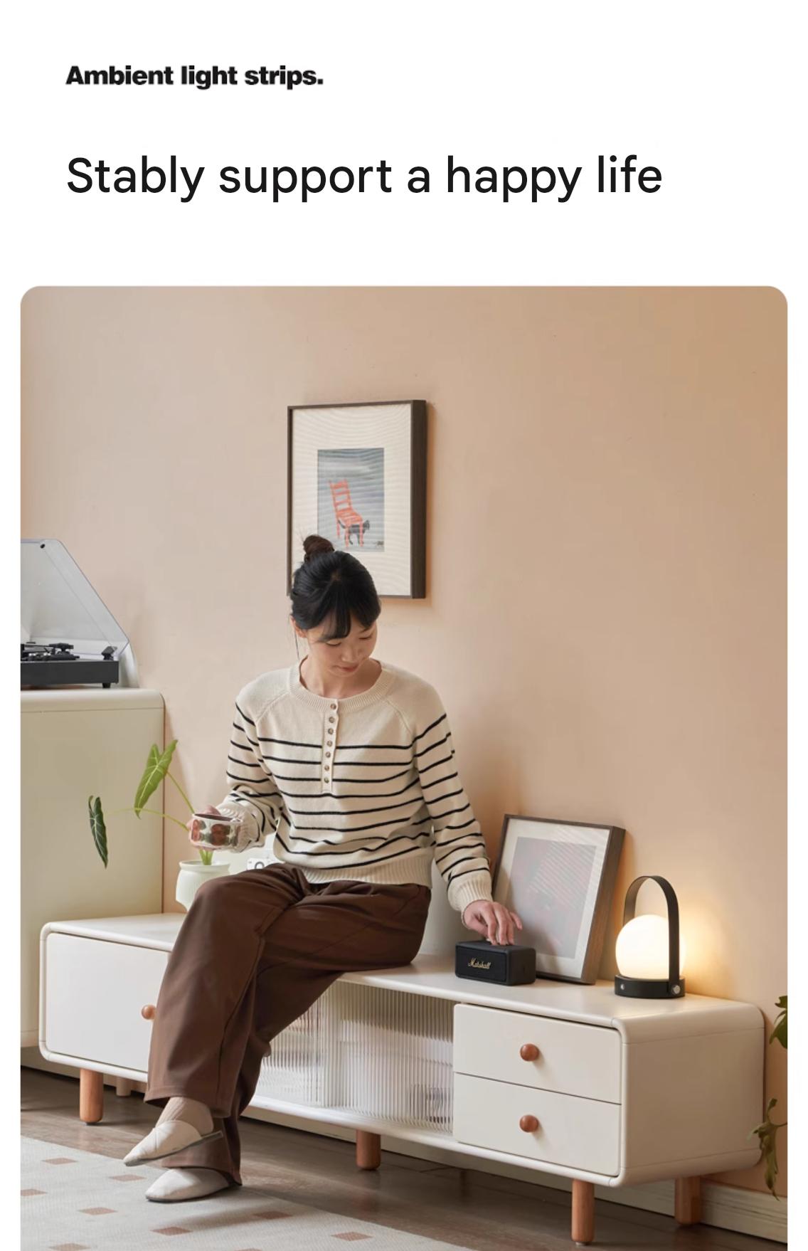 Solid Rubberwood White Floor TV Cabinet.