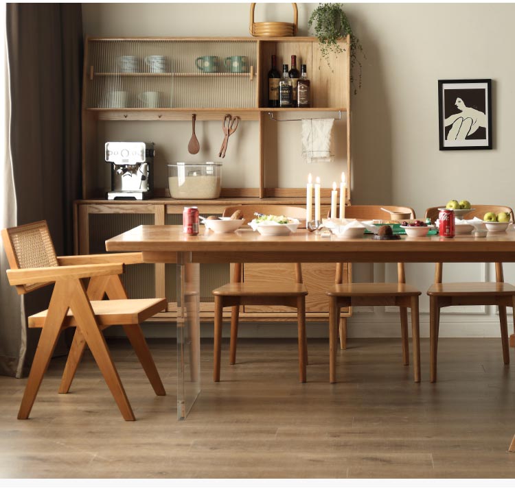 Oak, Cherry Solid Wood Acrylic Suspended Dining Table